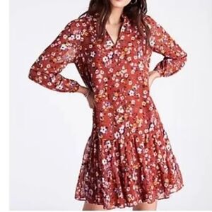 Ann Taylor Floral Tiered Flounce Shift Dress - petite small